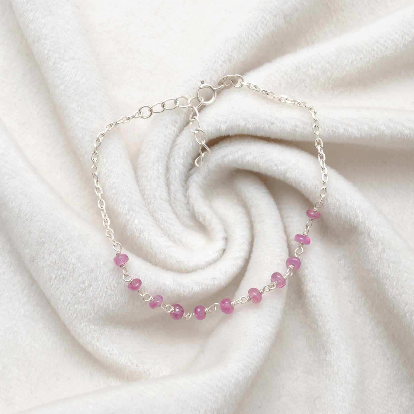 925 Sterling Silver Natural Ruby Beaded Bracelet – Minimalist Gift for Her