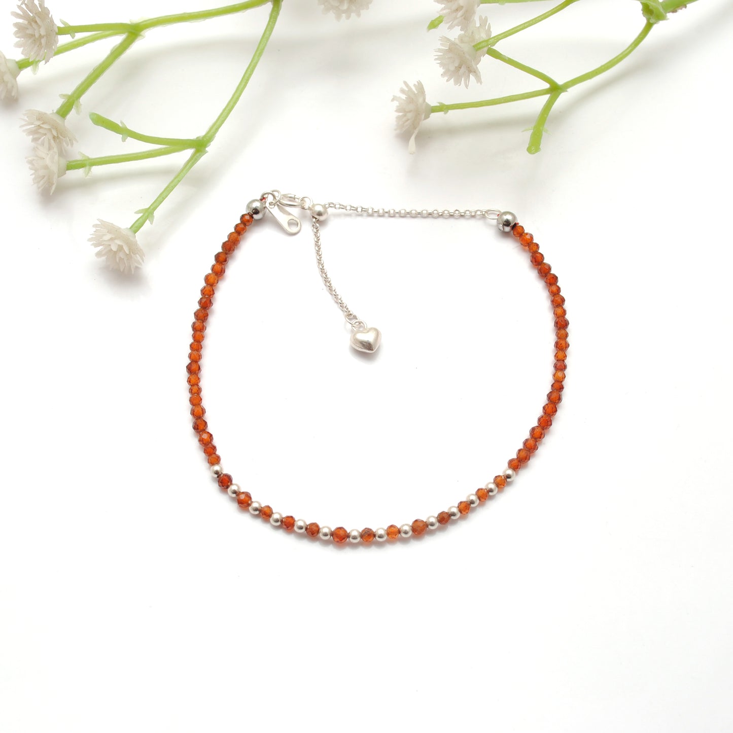 Hessonite Silver Dainty Bracelet