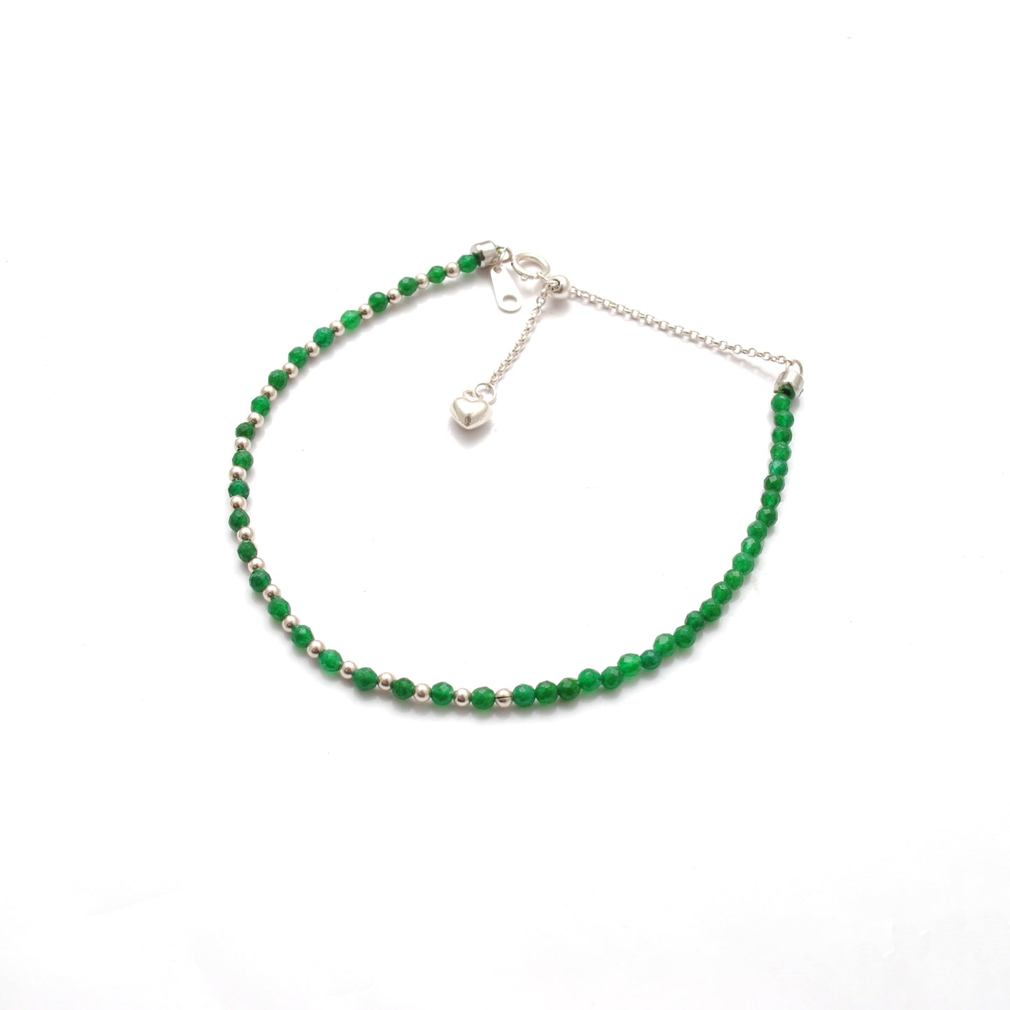 925 Sterling Silver Green Onyx Beaded Bracelet – Tiny Charm Jewelry Gift for Her