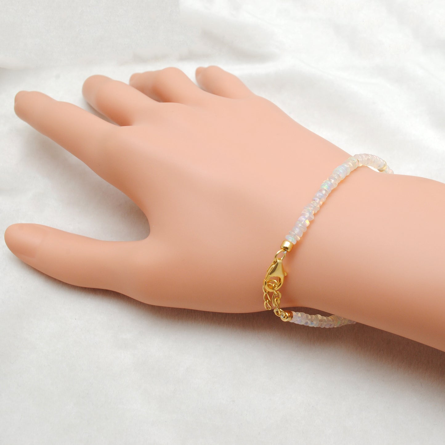 Ethiopian Opal & Pearl Beaded Bracelet, 925 Sterling Silver Jewelry. Gift for Her