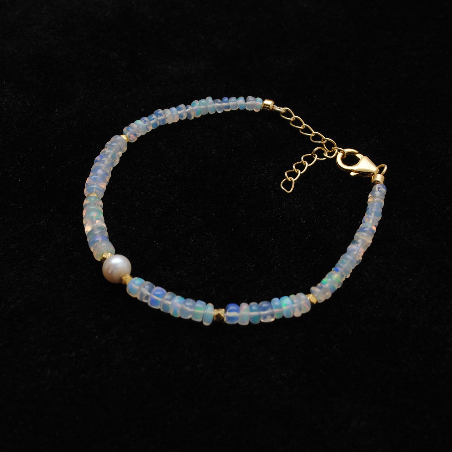 925 Sterling Silver Ethiopian Opal & Pearl Beaded Bracelet