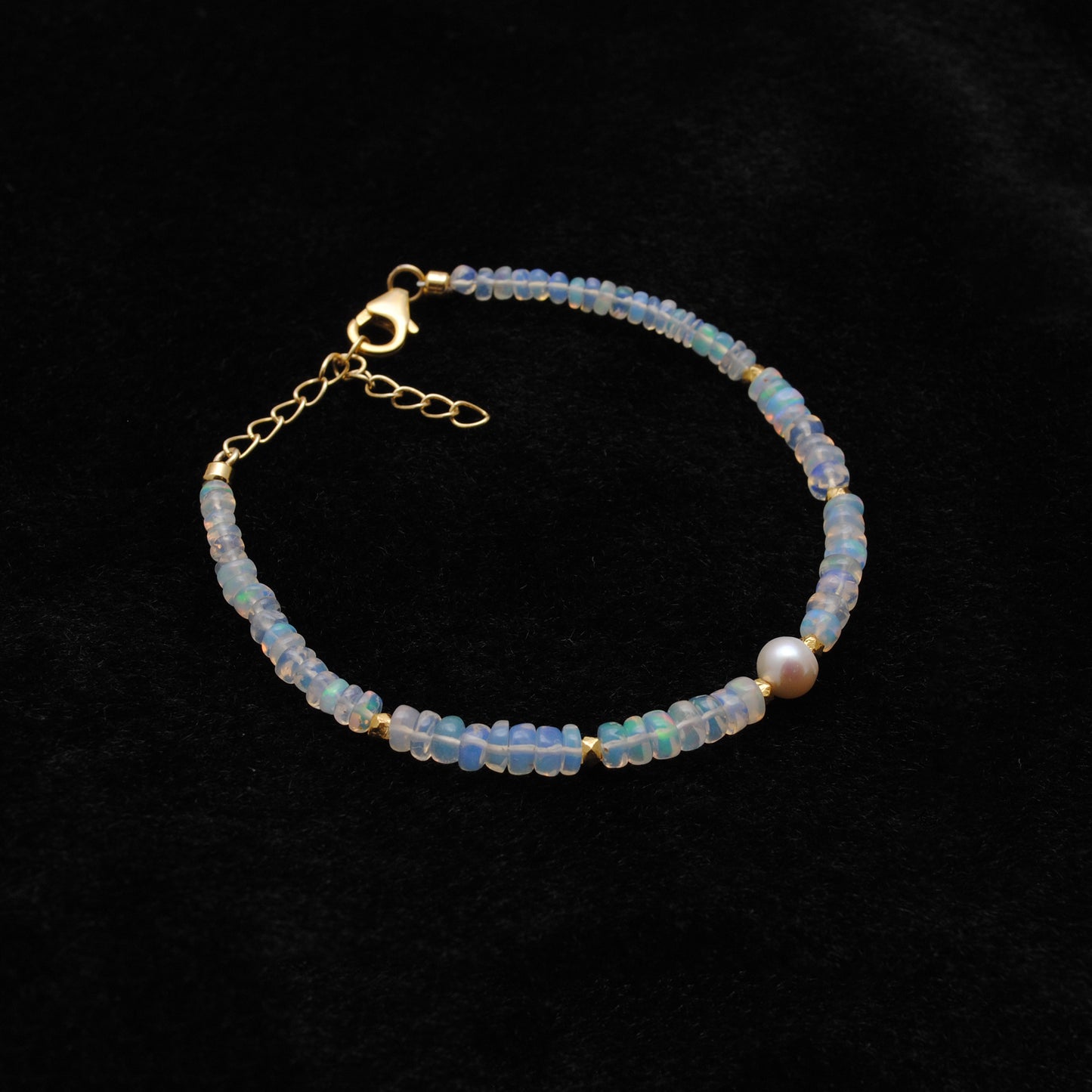 925 Sterling Silver Ethiopian Opal & Pearl Beaded Bracelet