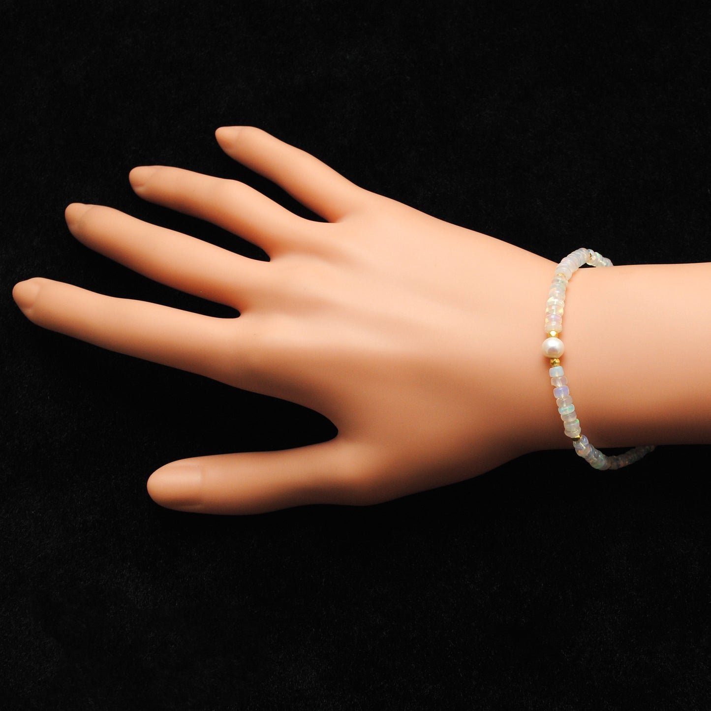 925 Sterling Silver Ethiopian Opal & Pearl Beaded Bracelet