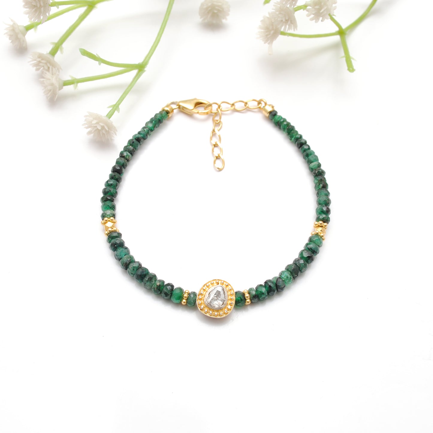925 Sterling Silver Emerald & Diamond Bracelet – Handmade Gemstone Jewelry