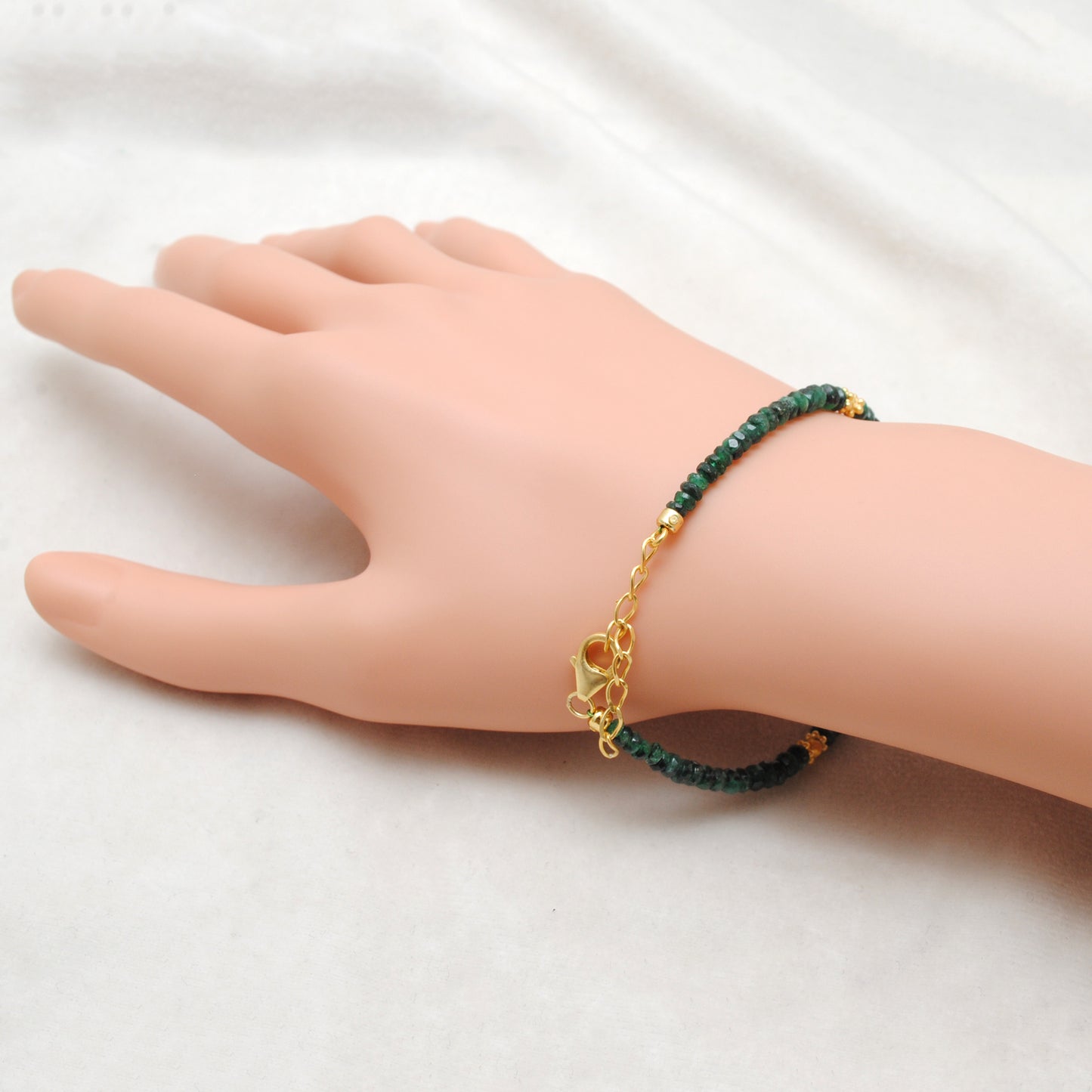 925 Sterling Silver Emerald & Diamond Bracelet – Handmade Gemstone Jewelry