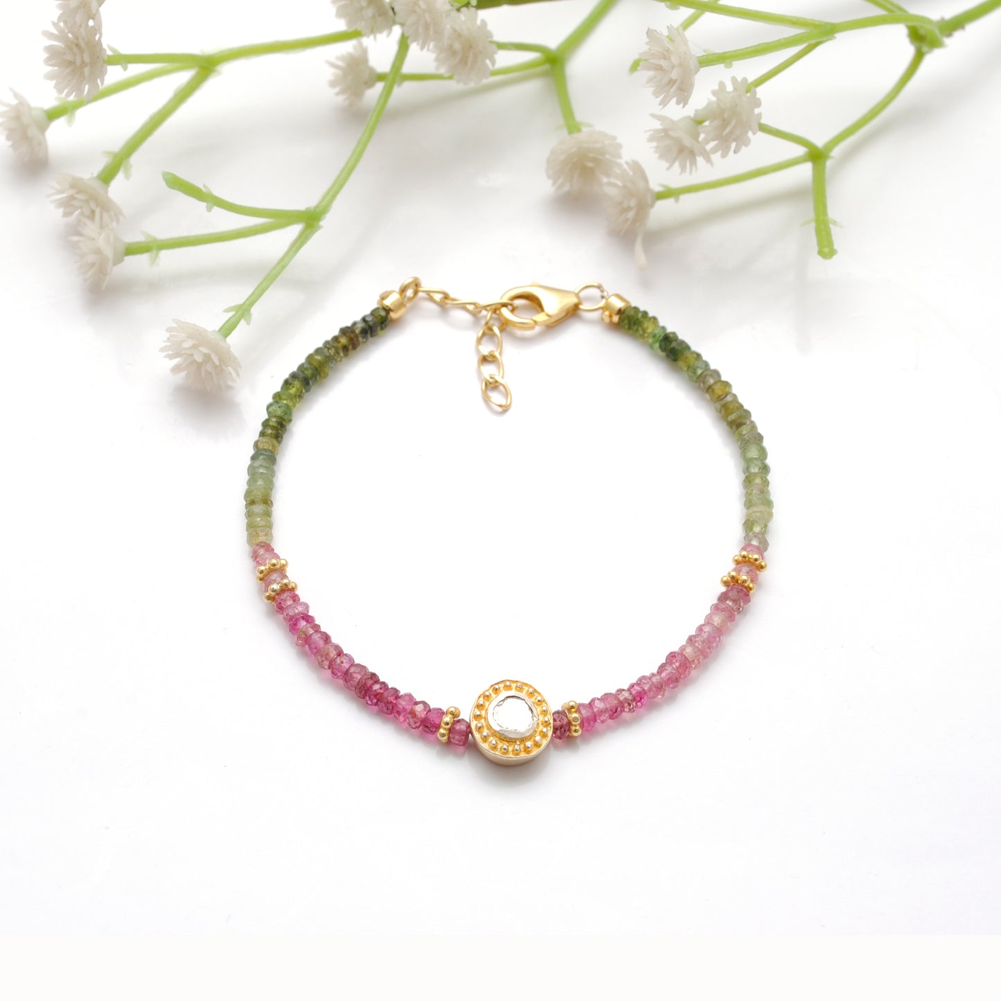 925 Sterling Silver Bracelet with Multi Tourmaline & Diamond Accents – Elegant Gemstone Jewelry