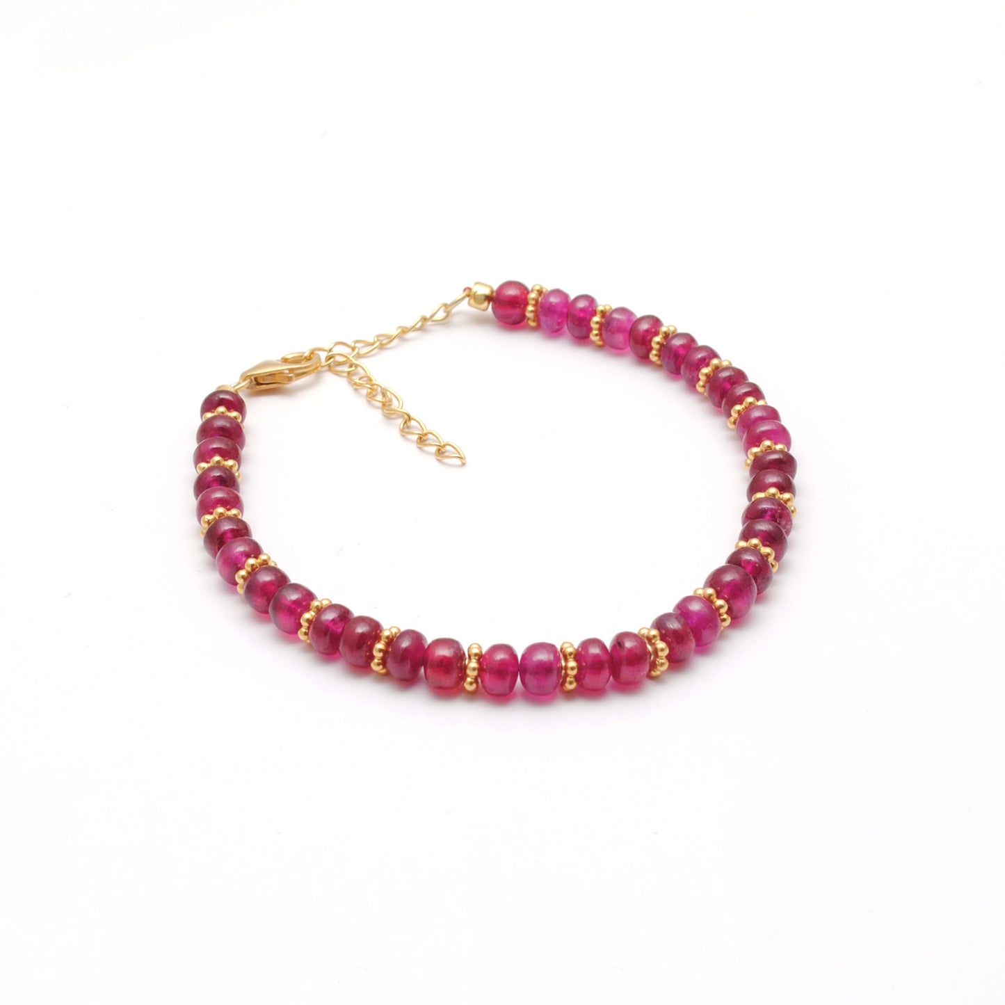 925 Sterling Silver Natural Ruby Beaded Bracelet – 9 inch Gemstone Jewelry