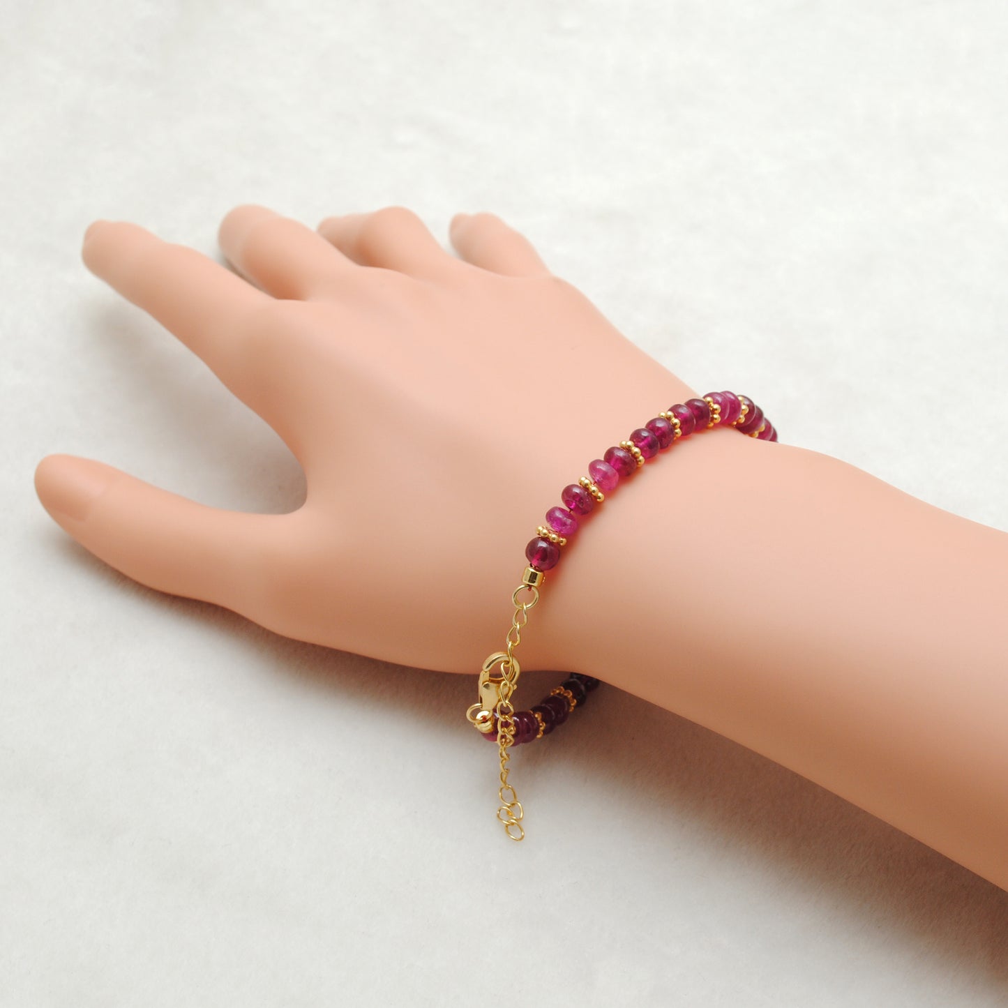 925 Sterling Silver Natural Ruby Beaded Bracelet – 9 inch Gemstone Jewelry