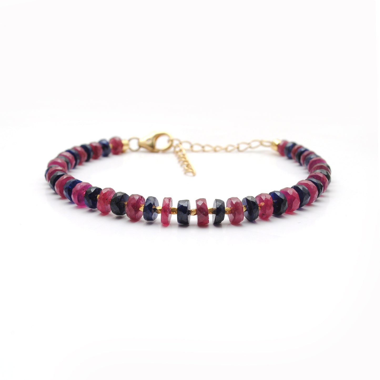 925 Sterling Silver Ruby & Multi-Sapphire Beaded Bracelet