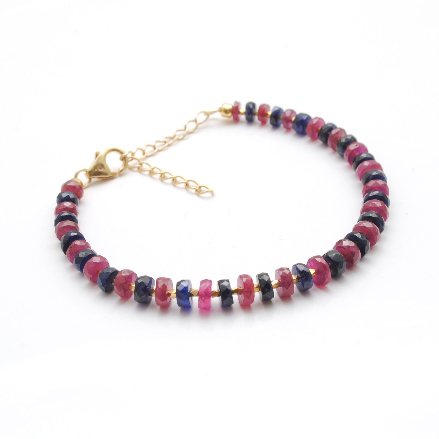 925 Sterling Silver Ruby & Multi-Sapphire Beaded Bracelet
