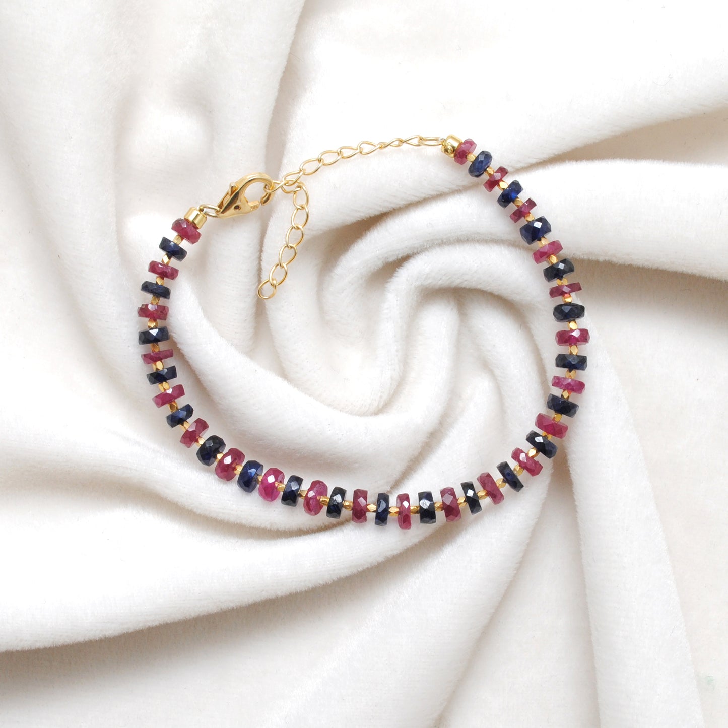 925 Sterling Silver Ruby & Multi-Sapphire Beaded Bracelet