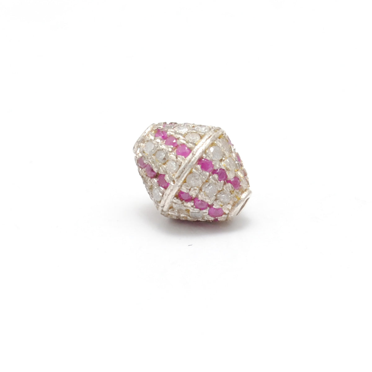 Sterling Silver Pave Diamond Ruby & Blue Sapphire Beads 7x8mm – DIY Charm