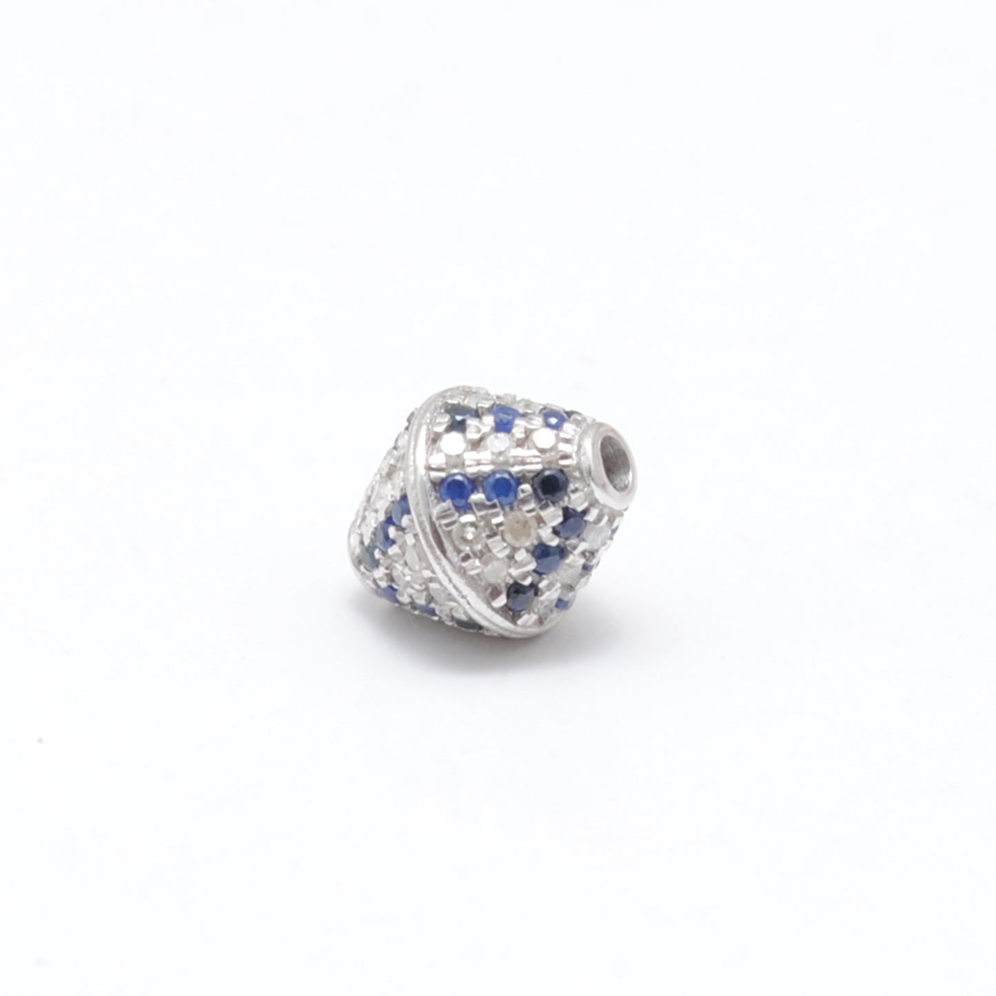 Sterling Silver Pave Diamond Ruby & Blue Sapphire Beads 7x8mm – DIY Charm