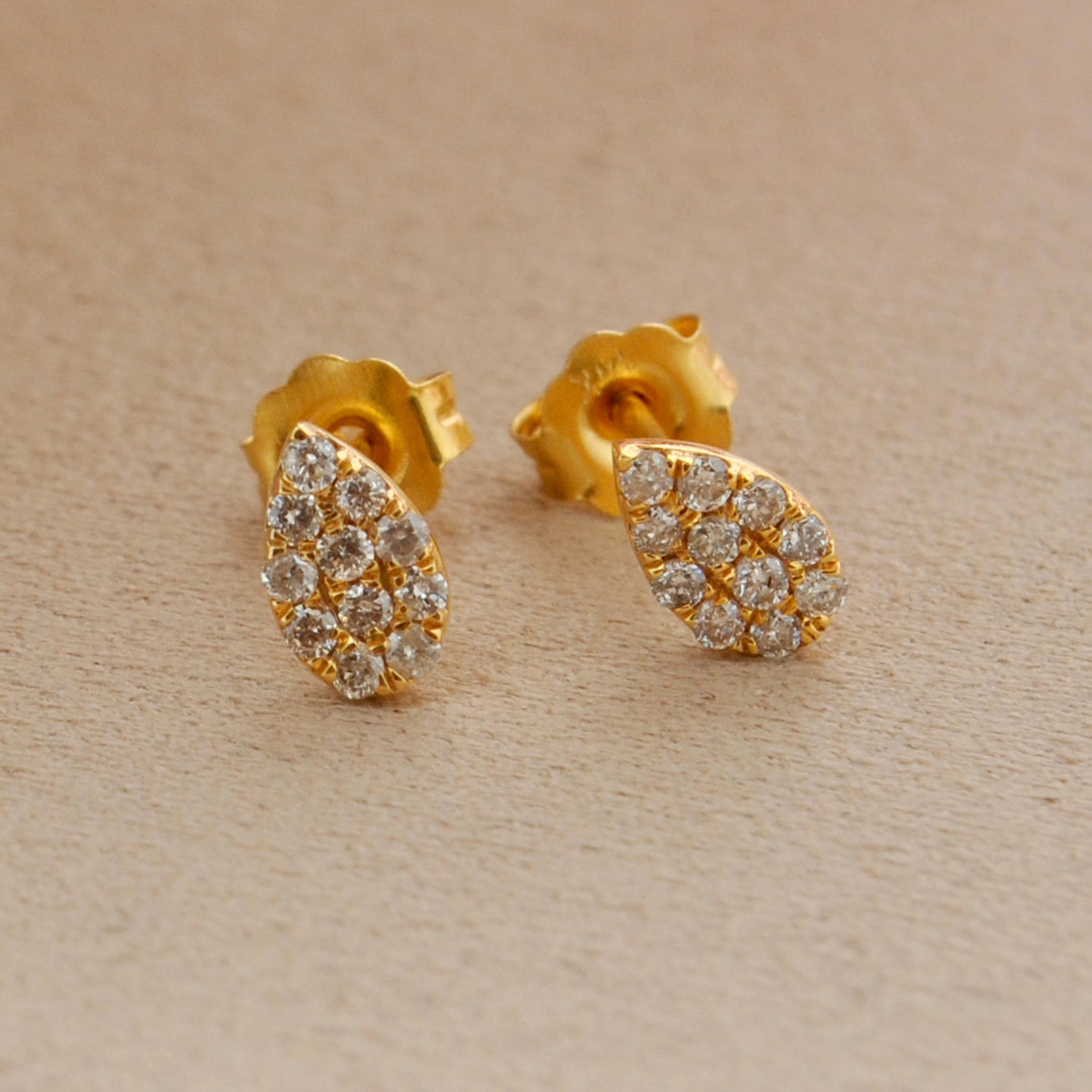 14k Yellow Gold Pave Diamond Stud Earrings - Kanika Creations