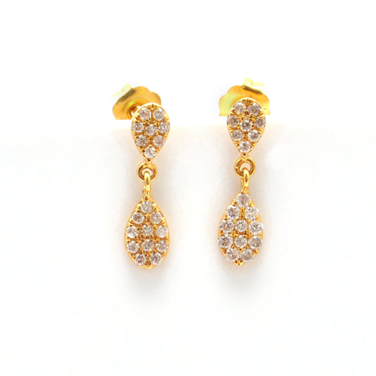 14k Solid Yellow Gold Pave Diamond Minimalist Dangle Earrings - Kanika Creations