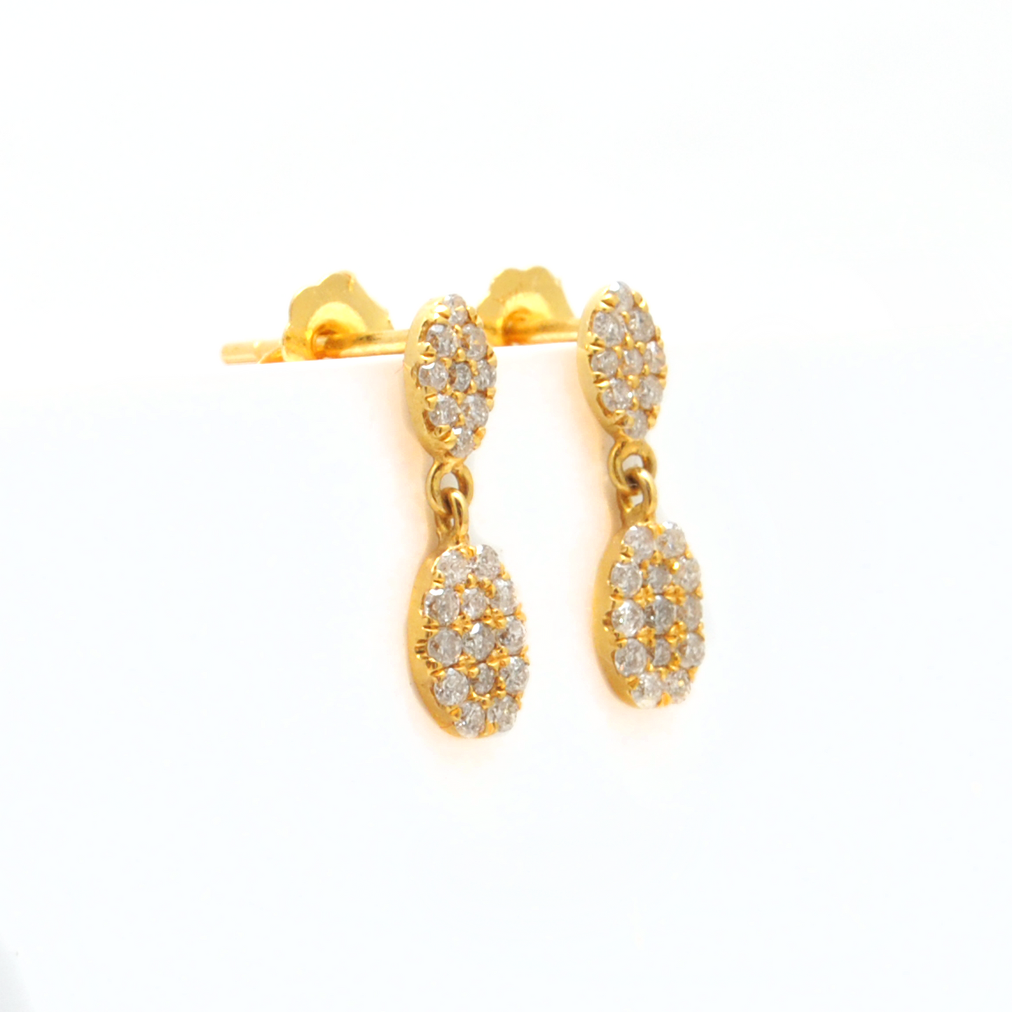 14k Solid Yellow Gold Pave Diamond Minimalist Drop Earrings - Kanika Creations