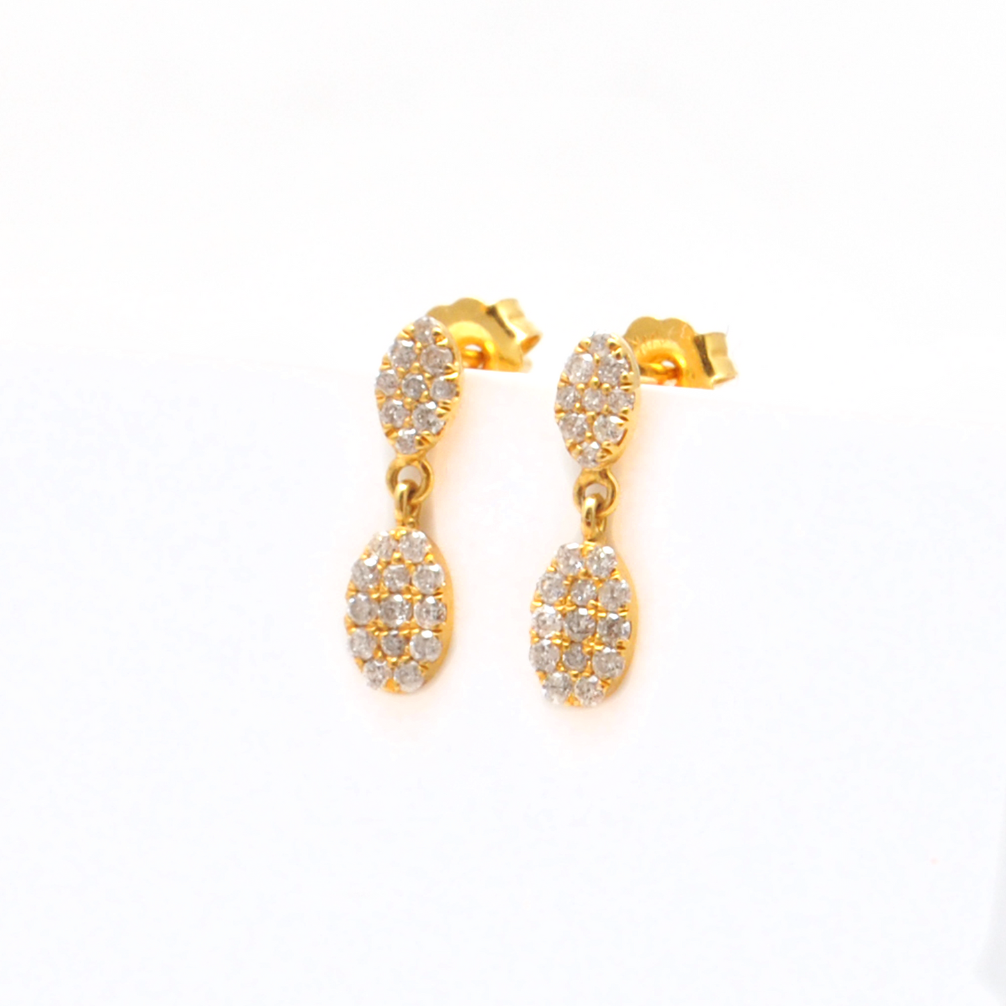 14k Solid Yellow Gold Pave Diamond Minimalist Drop Earrings - Kanika Creations