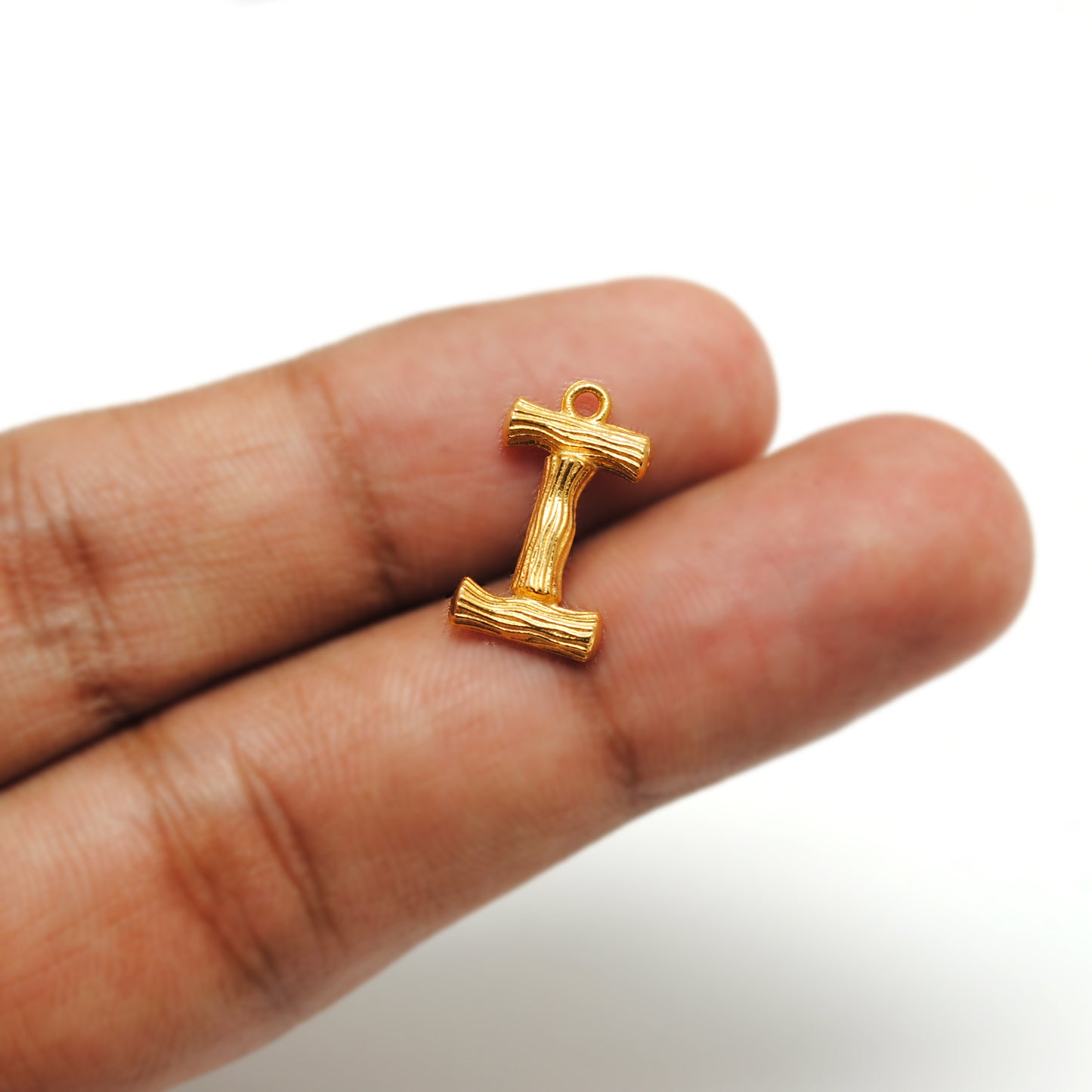 18K Solid Yellow Gold 'I' Initial Letter Charm Pendant