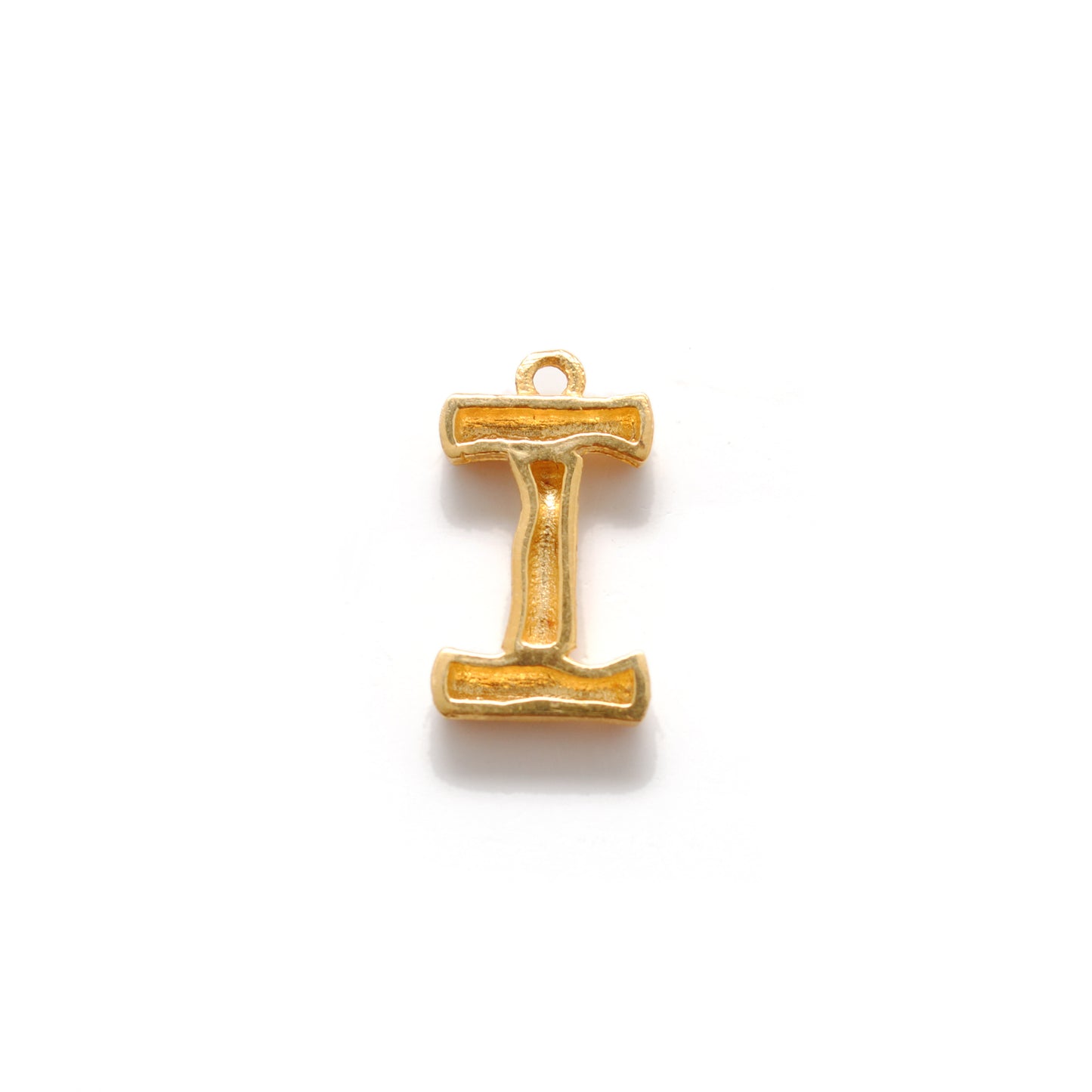 18K Solid Yellow Gold 'I' Initial Letter Charm Pendant