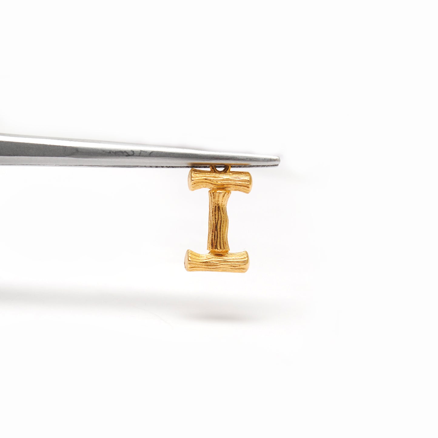 18K Solid Yellow Gold 'I' Initial Letter Charm Pendant