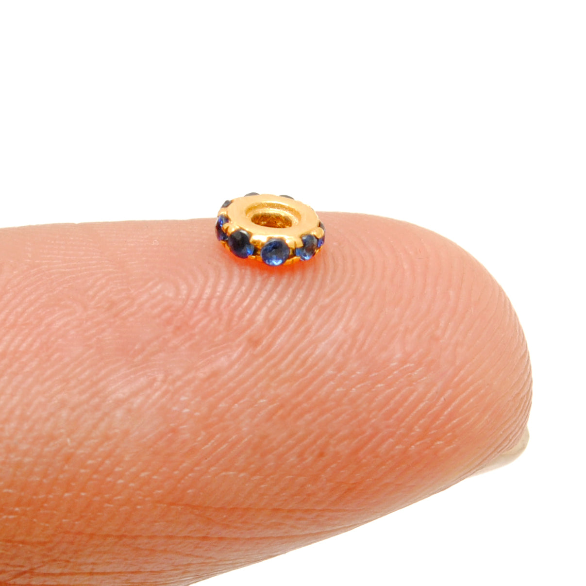 4mm 14k Gold Pave Blue Sapphire Wheel Spacer - Kanika Creations