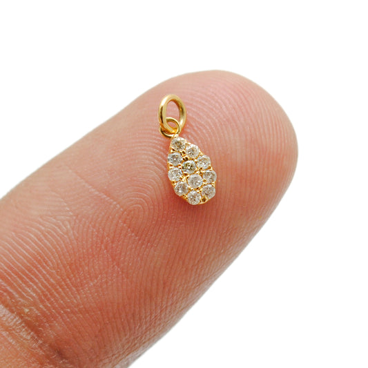14k Solid Yellow Gold Pave Diamond Charm Pendant 6x4mm - Kanika Creations