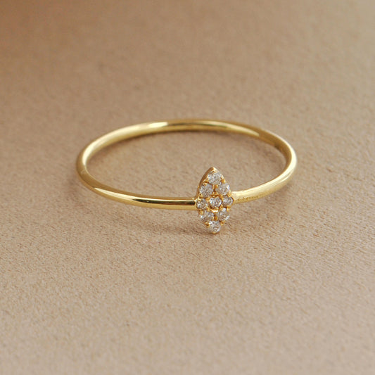 14k Solid Yellow Gold Pave Diamond Minimalist Purpose Ring - Kanika Creations