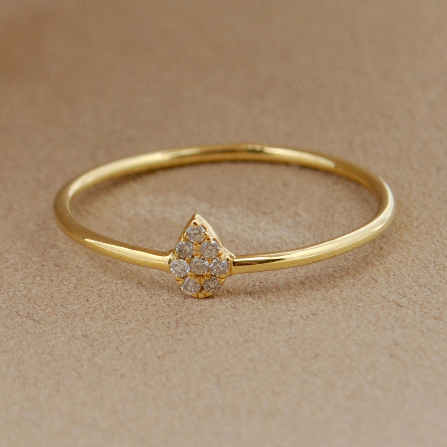 14k Solid Yellow Gold Pave Diamond Dainty Ring - Kanika Creations