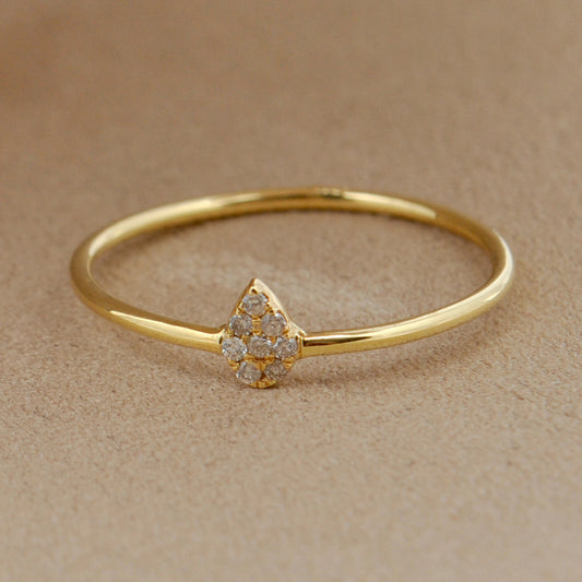 14k Solid Yellow Gold Pave Diamond Dainty Ring - Kanika Creations