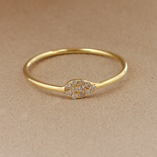 14k Solid Yellow Gold Pave Diamond Dainty Wedding Ring - Kanika Creations