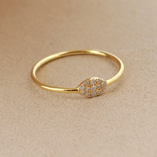 14k Solid Yellow Gold Pave Diamond Ring - 5-9 US - Kanika Creations