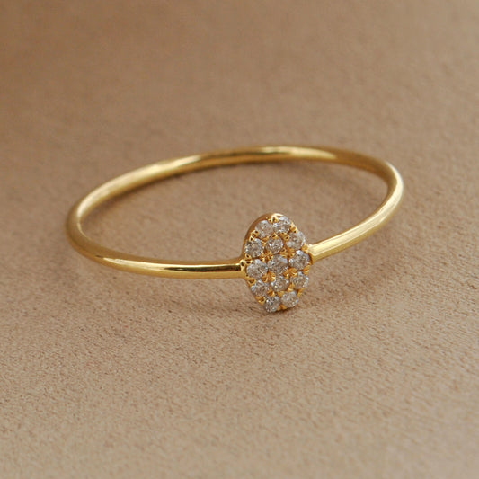 14k Solid Yellow Gold Pave Diamond Minimalist Promise Ring - Kanika Creations