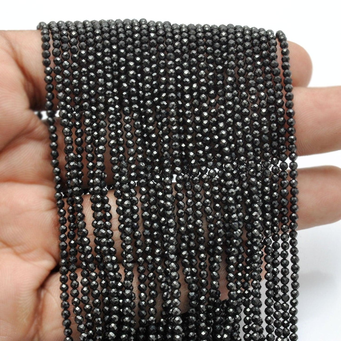 Natural Black Spinel Round Faceted Gemstone Beads - Kanika Creations