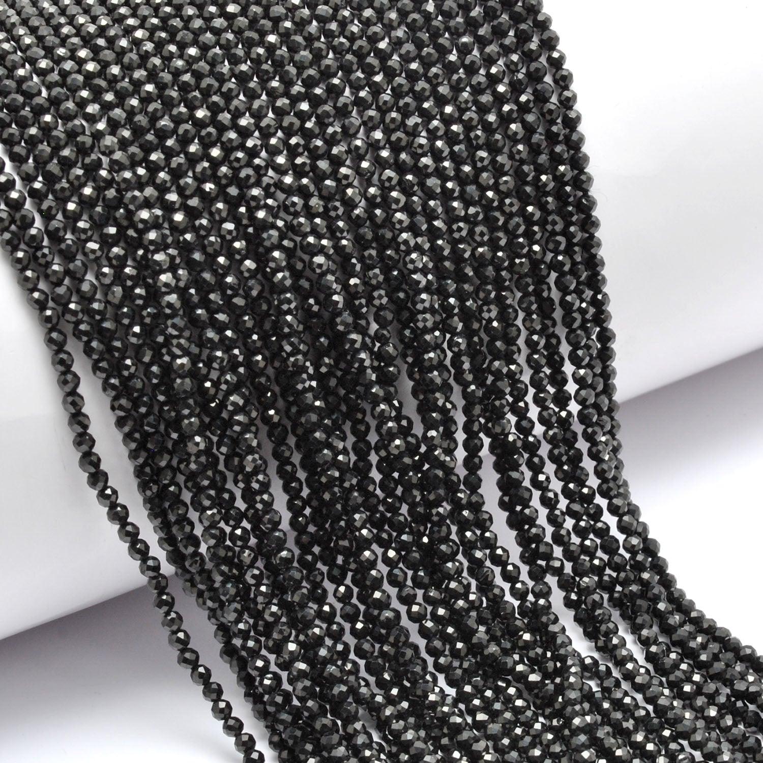 Natural Black Spinel Round Faceted Gemstone Beads - Kanika Creations