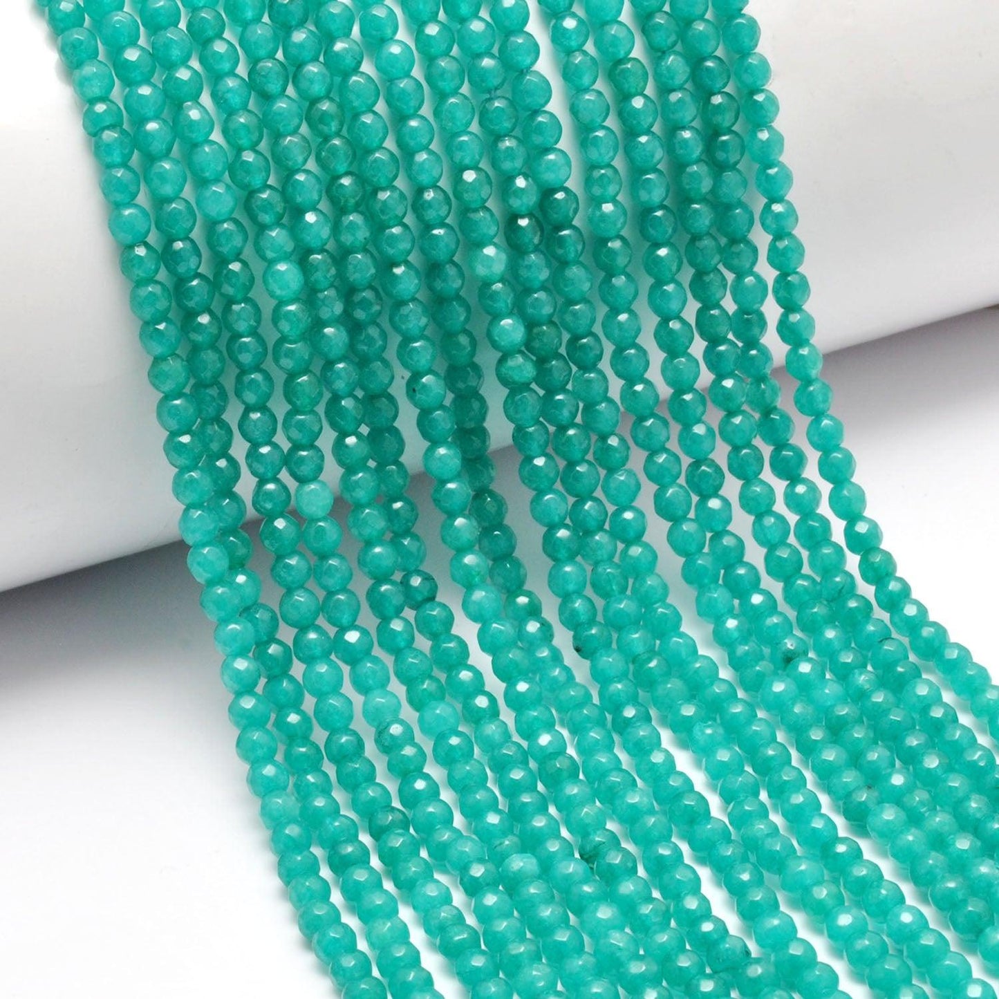 Aqua Quartz Round Faceted Gemstone Beads 14" Strand - Kanika Creations