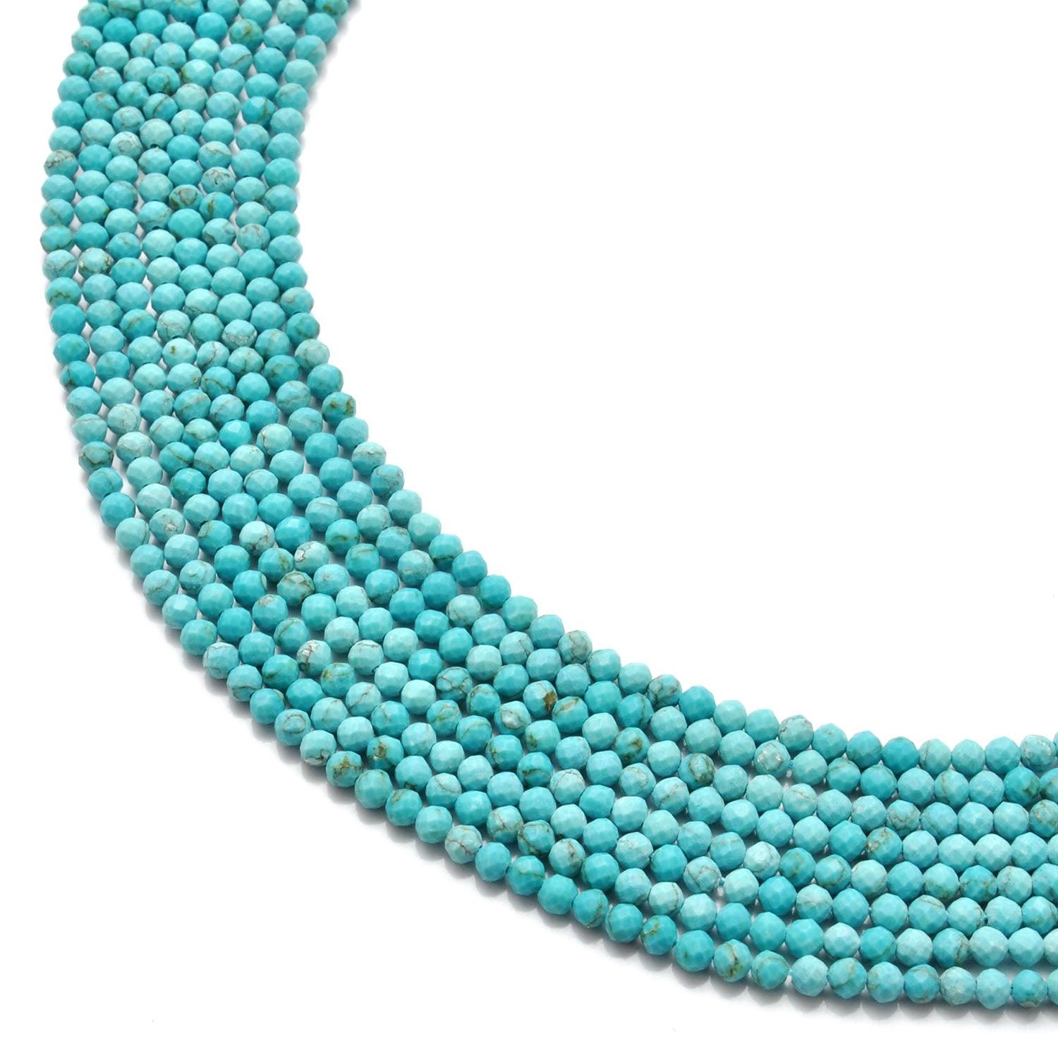 Blue Turquoise Faceted Round Gemstone Beads 15" inch Strand - Kanika Creations