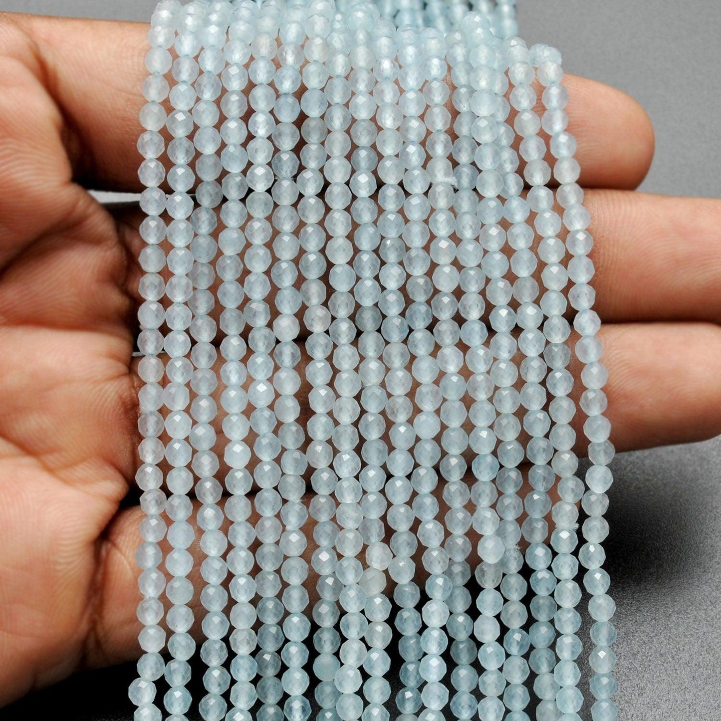 Light Blue Quartz Faceted Round Gemstone Beads 13.5" Strand - Kanika Creations