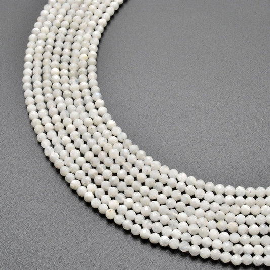 Natural Rainbow Moonstone Round Faceted Gemstone Beads 13" Strand - Kanika Creations