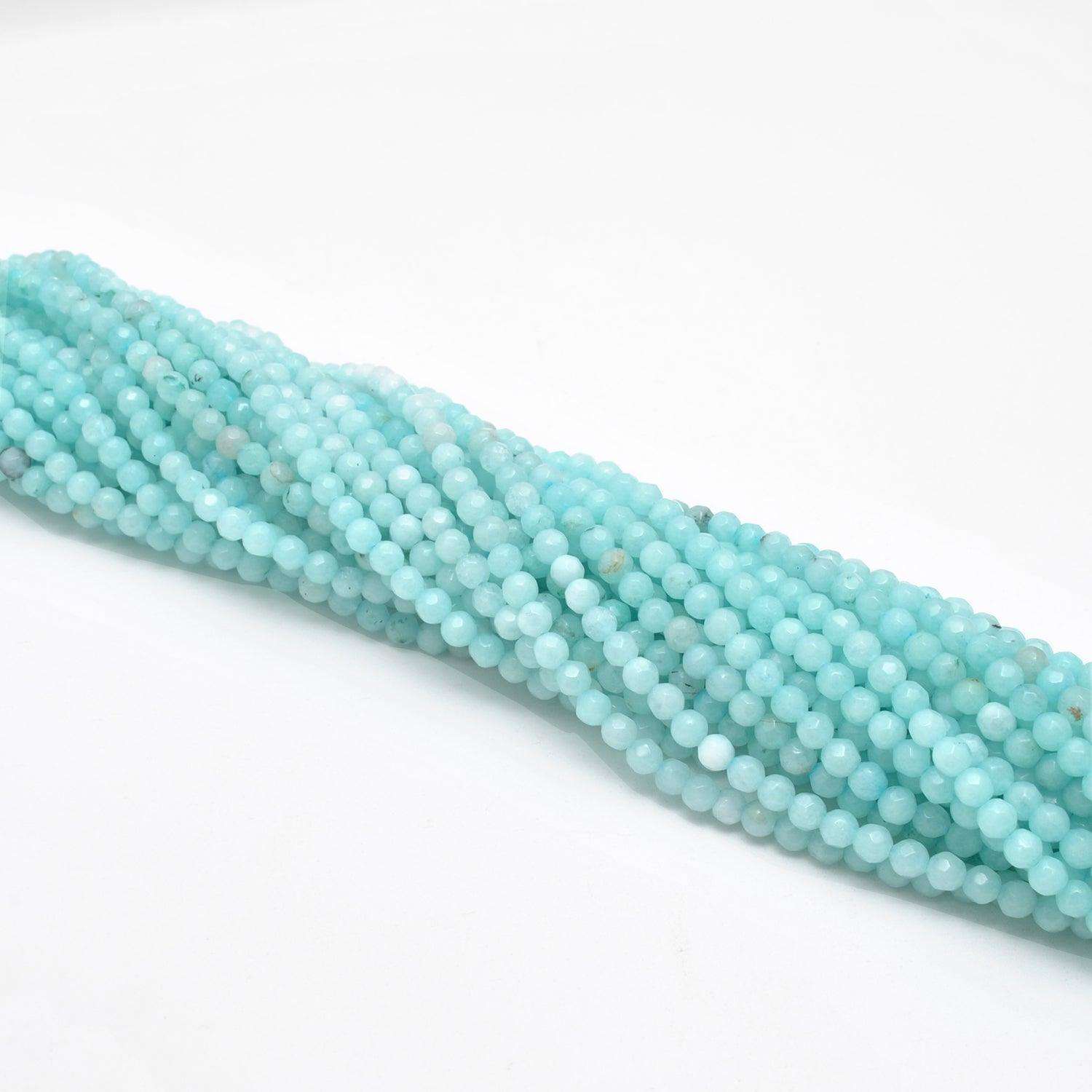 Blue Aqua Quartz Faceted Round Gemstone Beads 15" Strand - Kanika Creations