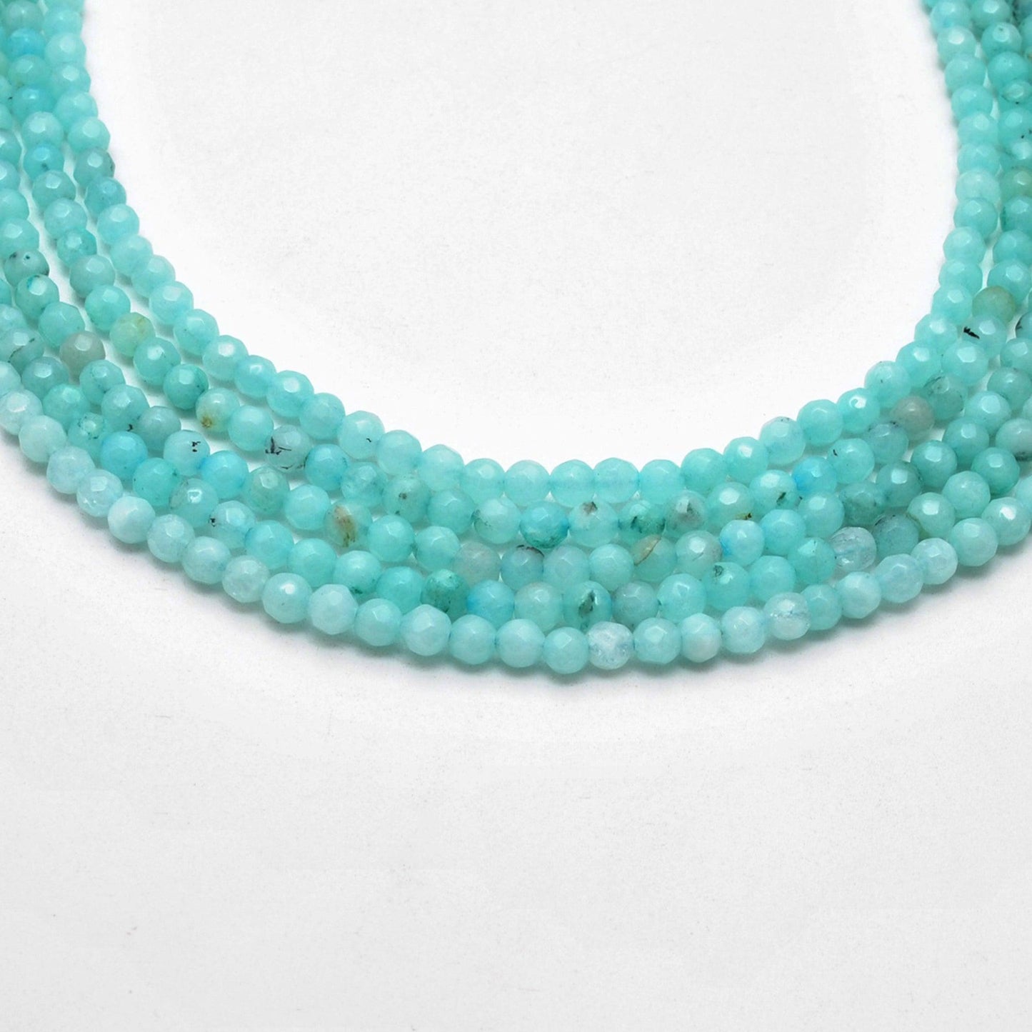 Blue Aqua Quartz Faceted Round Gemstone Beads 15" Strand - Kanika Creations