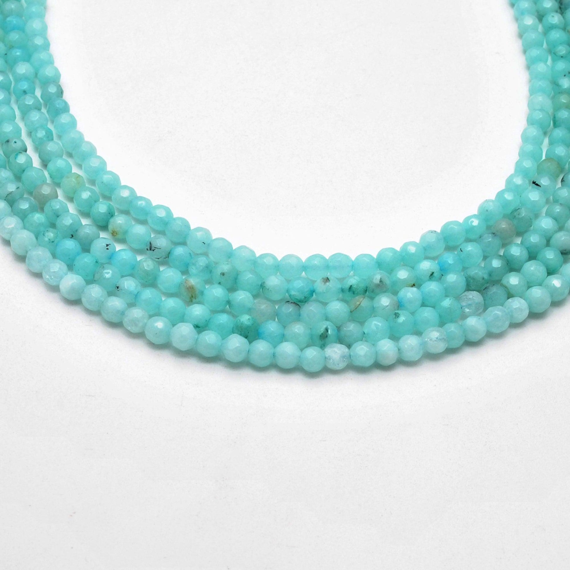 Blue Aqua Quartz Faceted Round Gemstone Beads 15" Strand - Kanika Creations