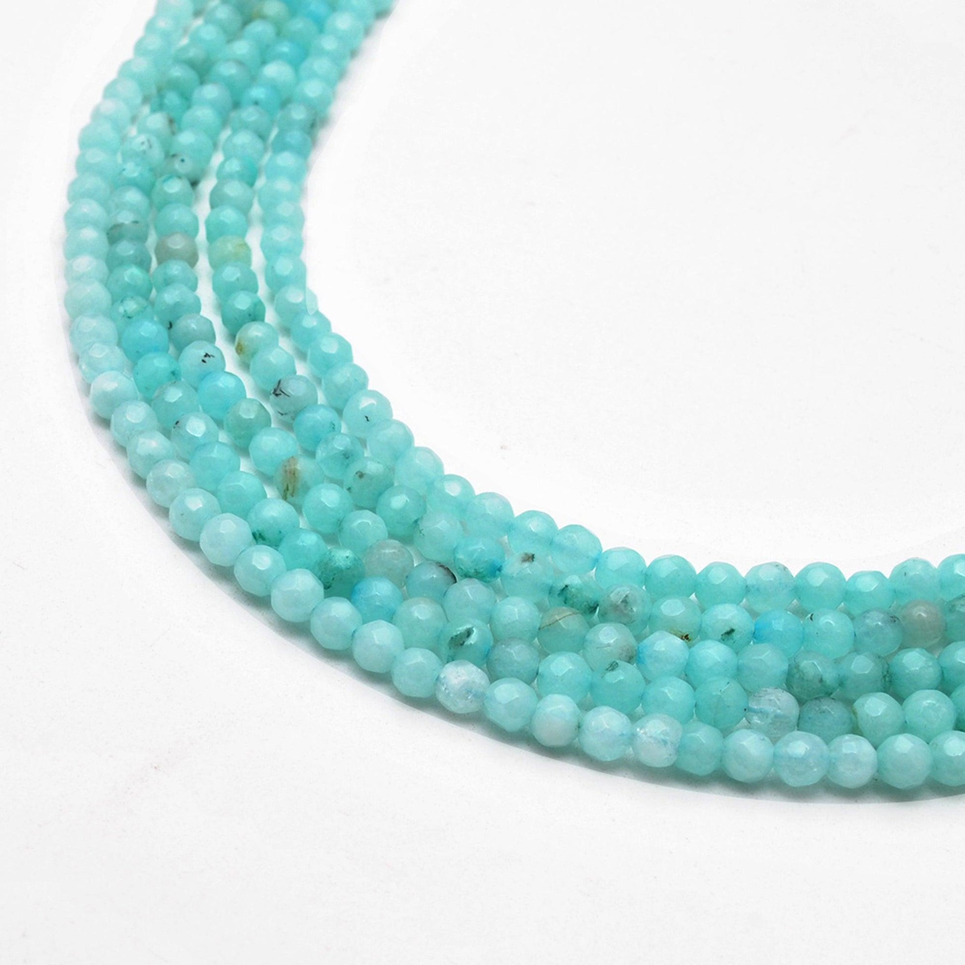 Blue Aqua Quartz Faceted Round Gemstone Beads 15" Strand - Kanika Creations