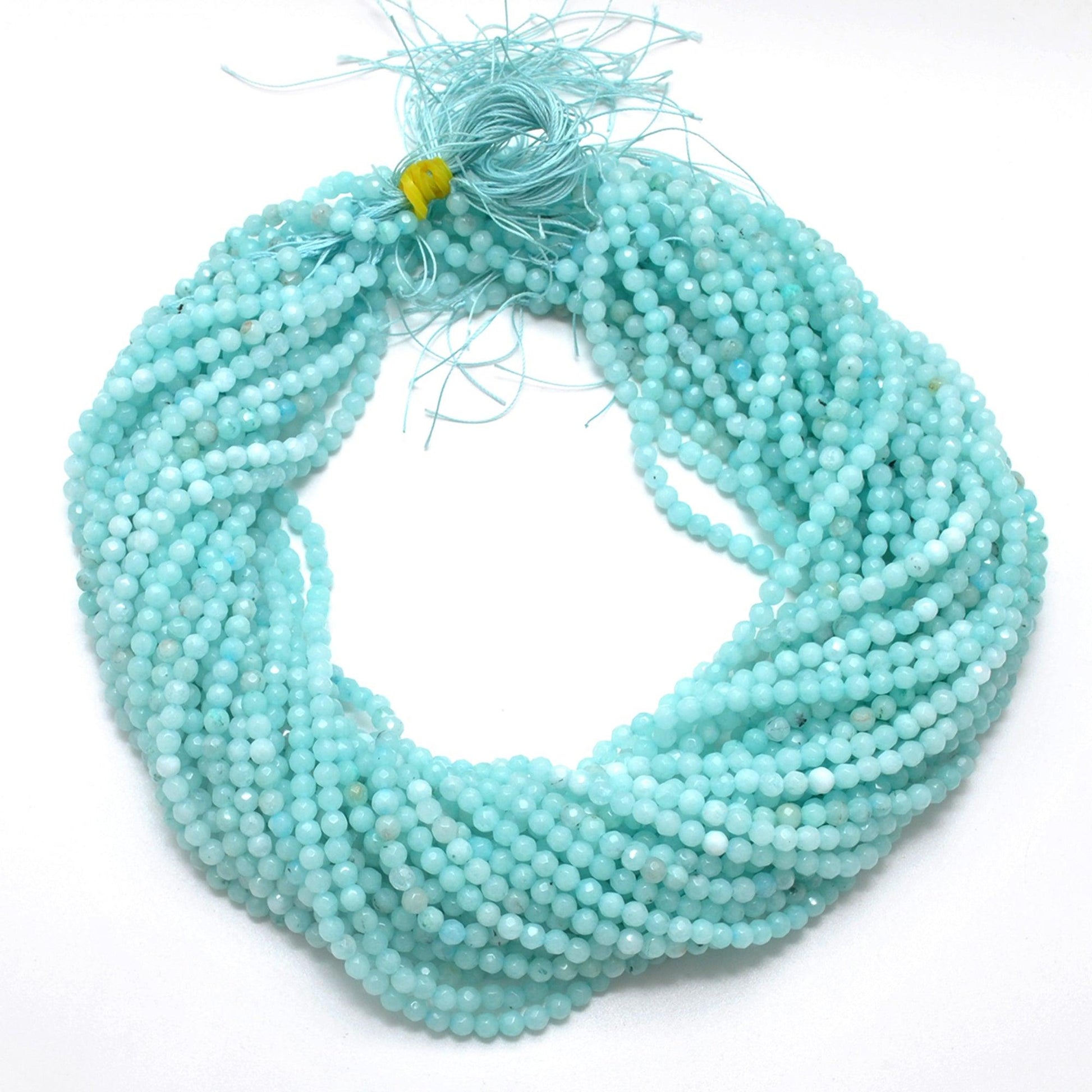 Blue Aqua Quartz Faceted Round Gemstone Beads 15" Strand - Kanika Creations