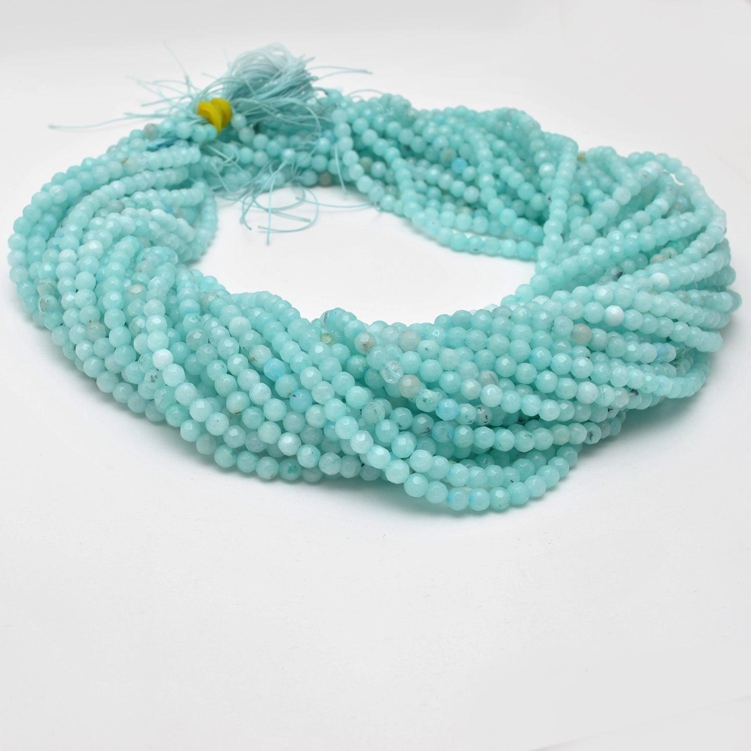 Blue Aqua Quartz Faceted Round Gemstone Beads 15" Strand - Kanika Creations