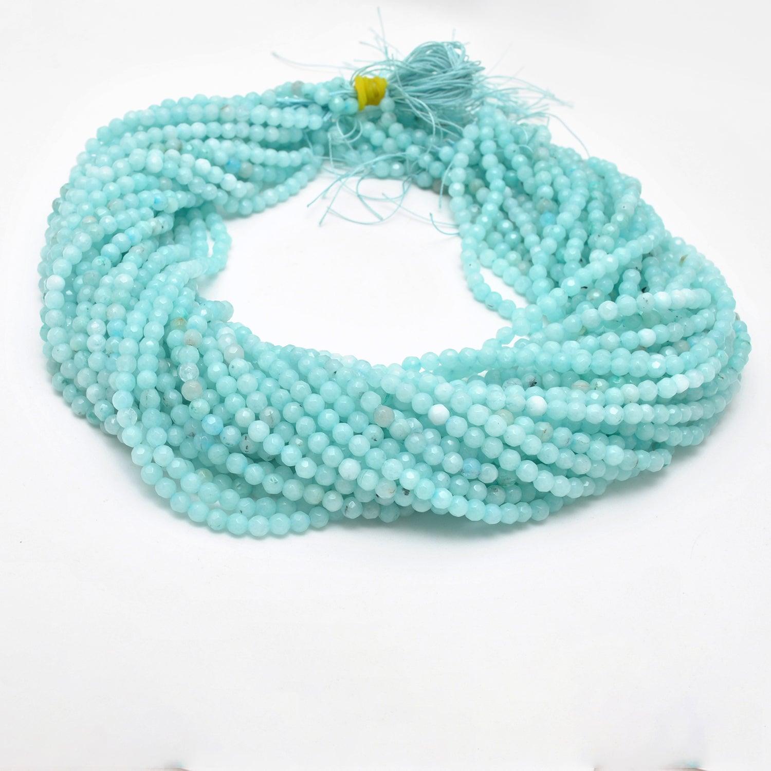 Blue Aqua Quartz Faceted Round Gemstone Beads 15" Strand - Kanika Creations