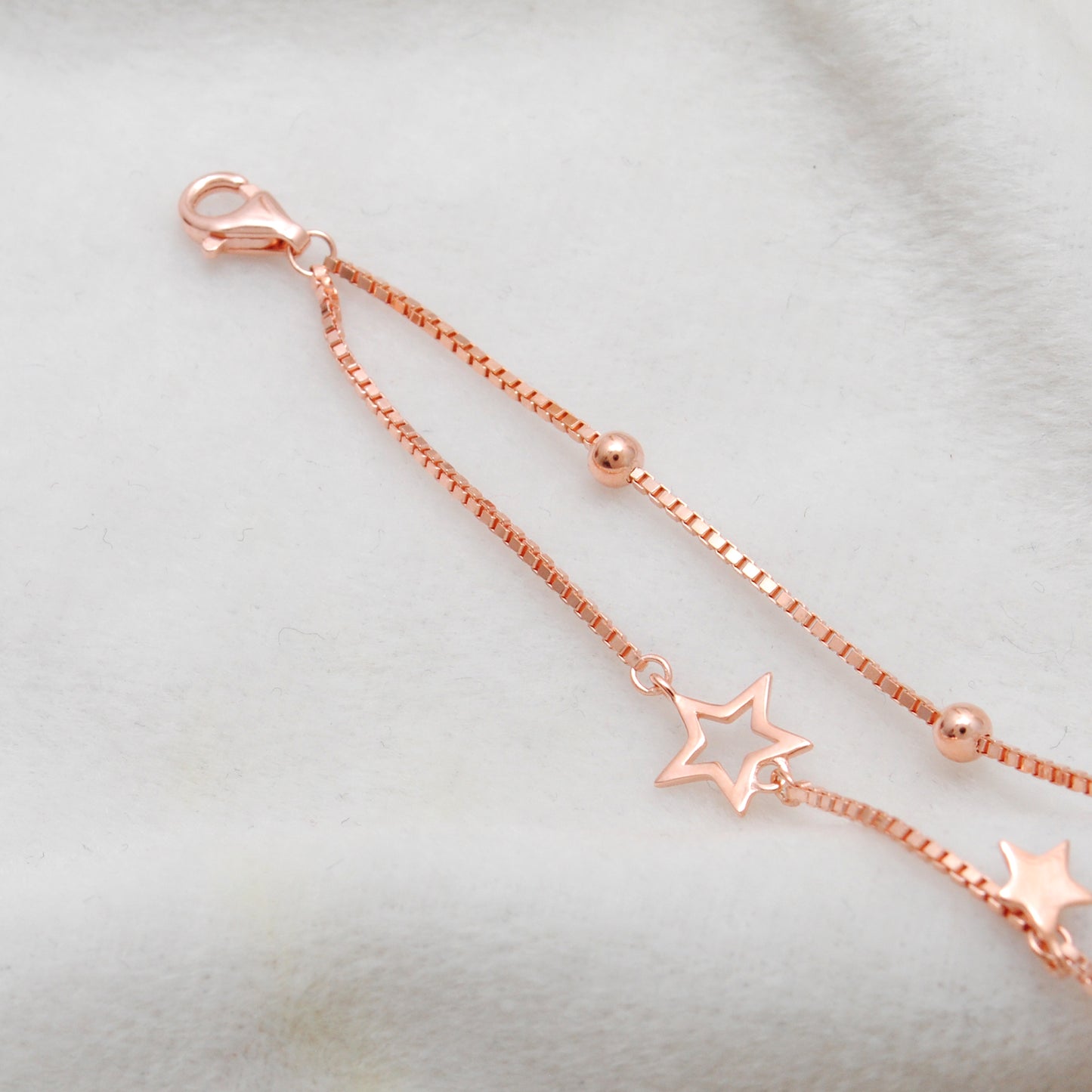 925 Sterling Silver Star and Moon Dainty Bracelet – 8 Inch, Rose Gold & Silver Finish - Kanika Creations