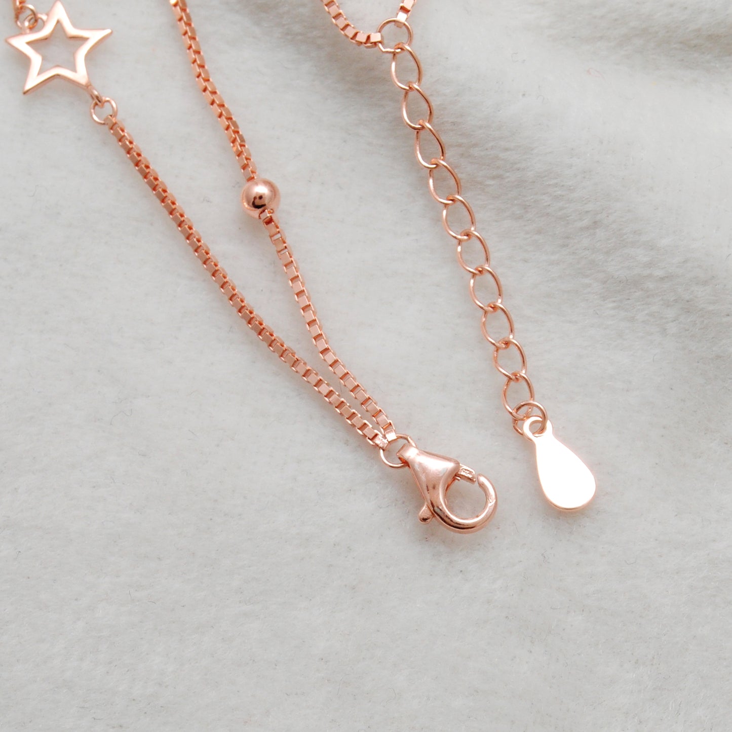 925 Sterling Silver Star and Moon Dainty Bracelet – 8 Inch, Rose Gold & Silver Finish - Kanika Creations