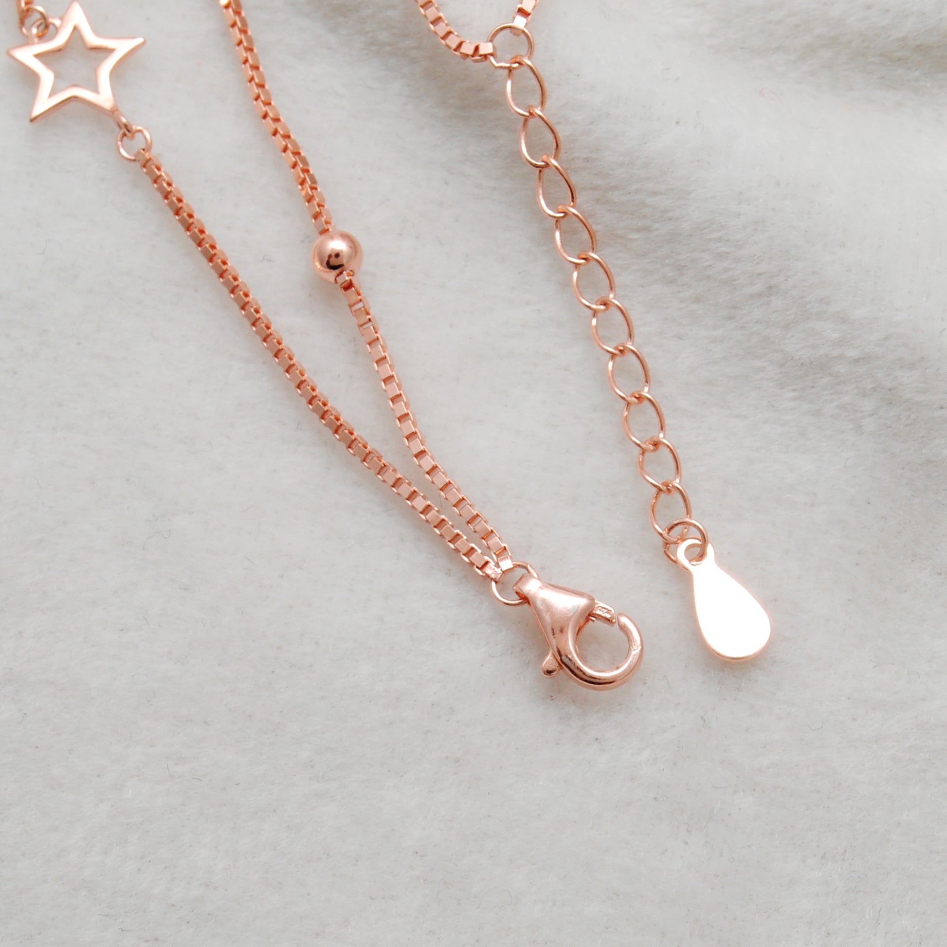 925 Sterling Silver Star and Moon Dainty Bracelet – 8 Inch, Rose Gold & Silver Finish - Kanika Creations