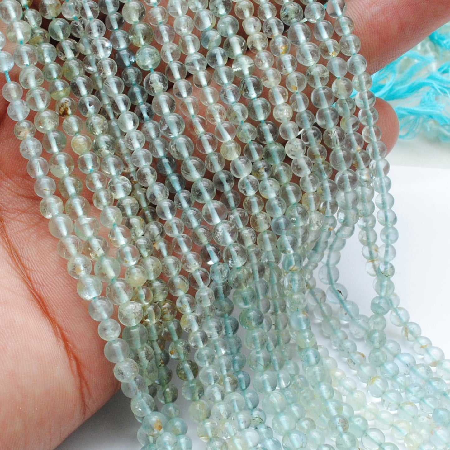 3-3.5 mm Natural Aquamarine Round Gemstone Beads – 15.5" Strand – DIY Jewelry Making - Kanika Creations