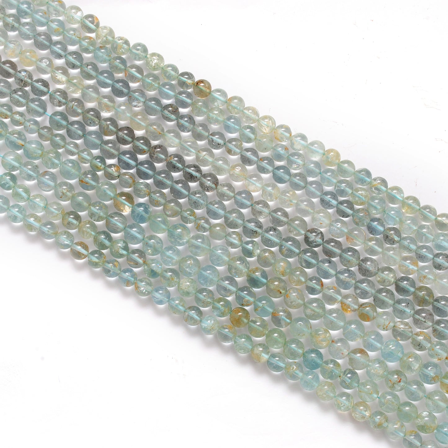 7-9mm Natural Aquamarine Smooth Round Beads - 15" Strand - Healing Crystal Gemstone Strand - Kanika Creations